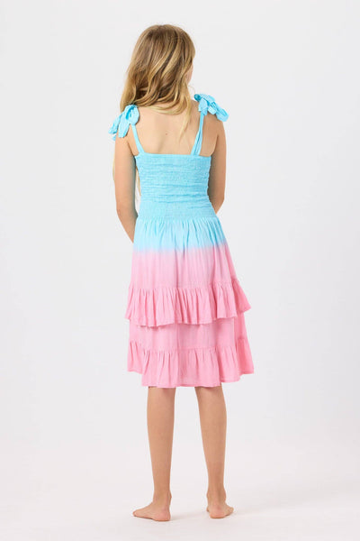 Girls' Begonias Dress in Turquoise Watermelon Ombre