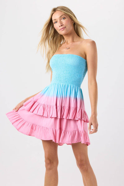 Begonias Mini Dress in Turquoise Watermelon Ombre for Women