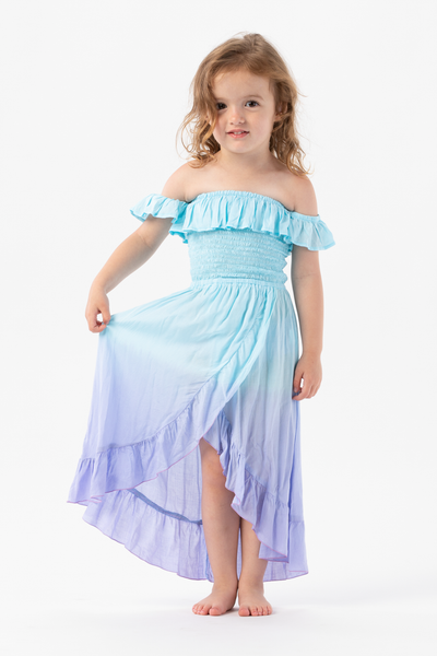 Kids Mackenna Dress in Aqua Lavender Ombre