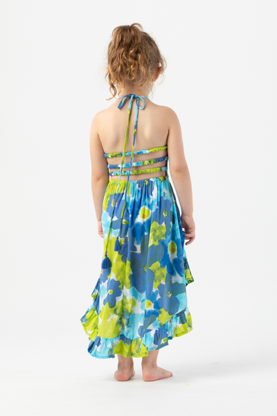 Girls Bellini Midi Dress in Watercolor Dreams Blue