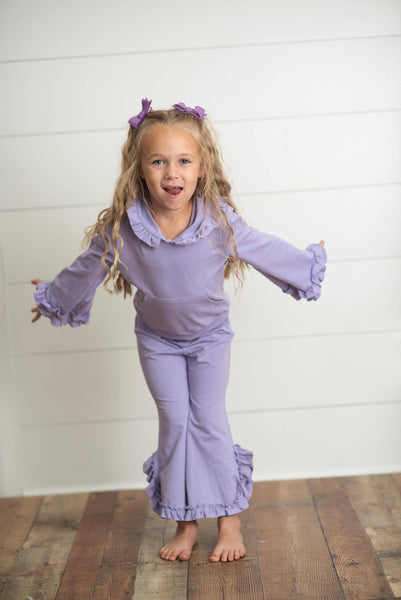 Lavender Hooded Ruffle Pocket Lounge Set for Girls