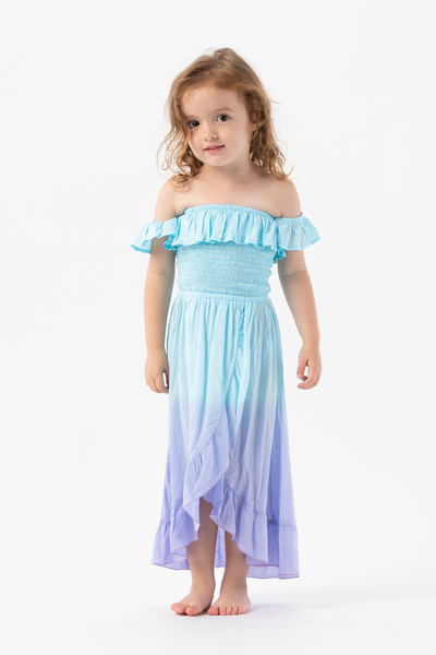 Kids Mackenna Dress in Aqua Lavender Ombre