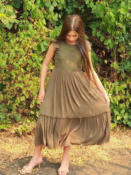 The Marisol Lace Flutter-Sleeve Boho Dress