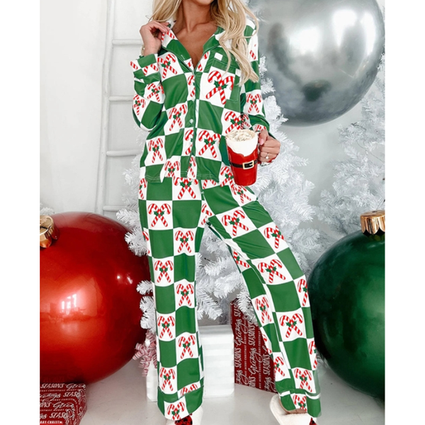 Checkered Candy Canes Women's Holiday Pjs