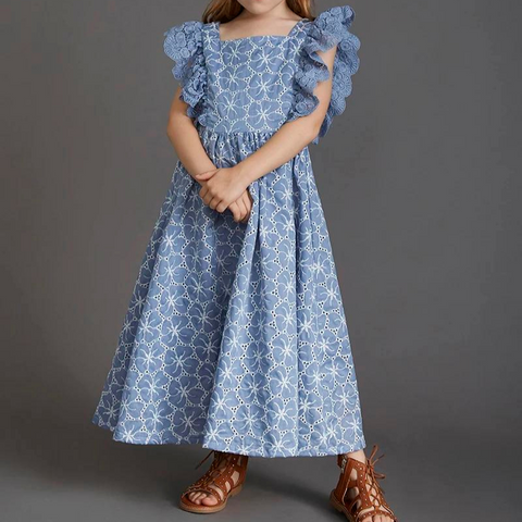 The Valetta Ruffle Sleeve Blue Floral Dress for Girls & Tweens