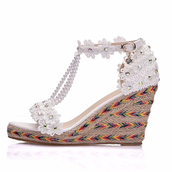 The Embroidered Floral Bead Wedges for Women & Teens