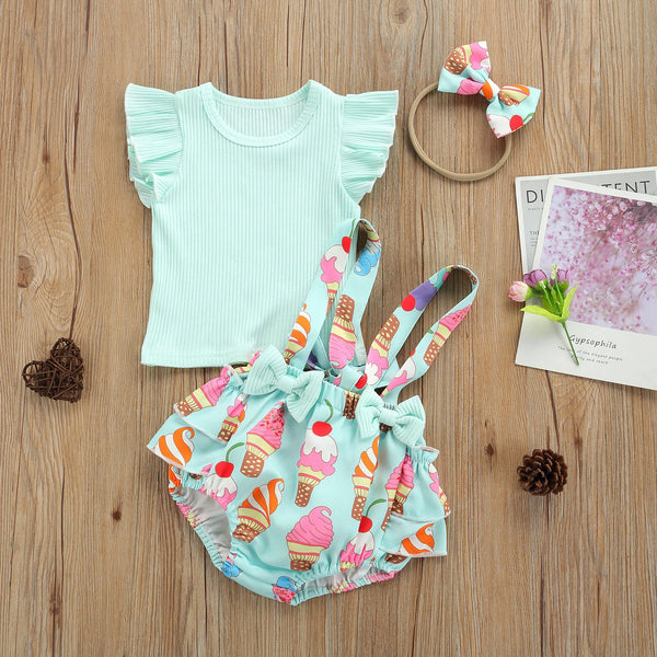 Summer Sundae Romper Outfit for Baby Girls