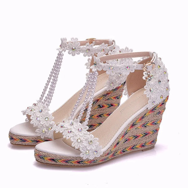 The Embroidered Floral Bead Wedges for Women & Teens