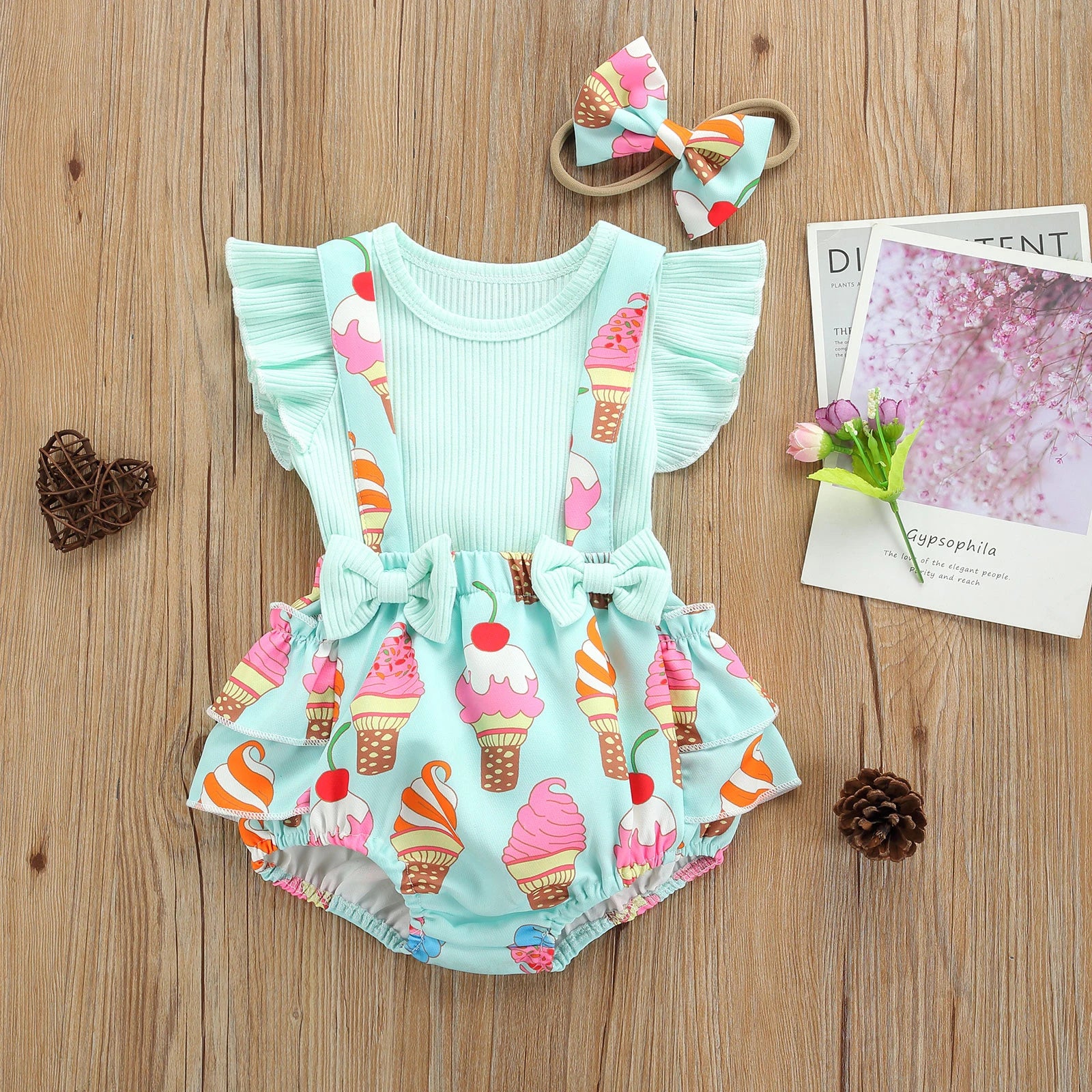 Summer Sundae Romper Outfit for Baby Girls