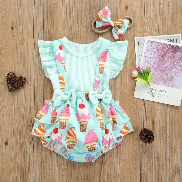Summer Sundae Romper Outfit for Baby Girls