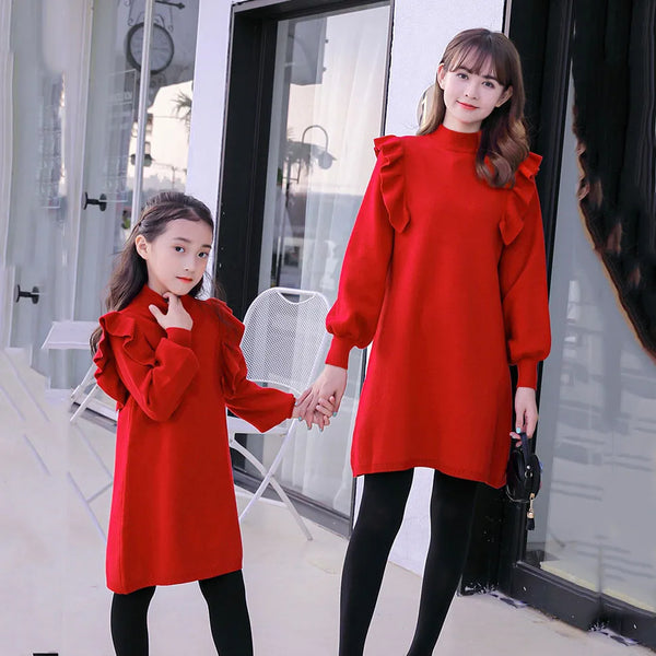 Mommy & Me Matching: Red Ruffle Shift Dress for Women & Girls
