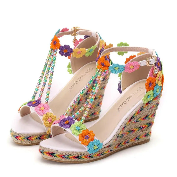 The Embroidered Floral Bead Wedges for Women & Teens