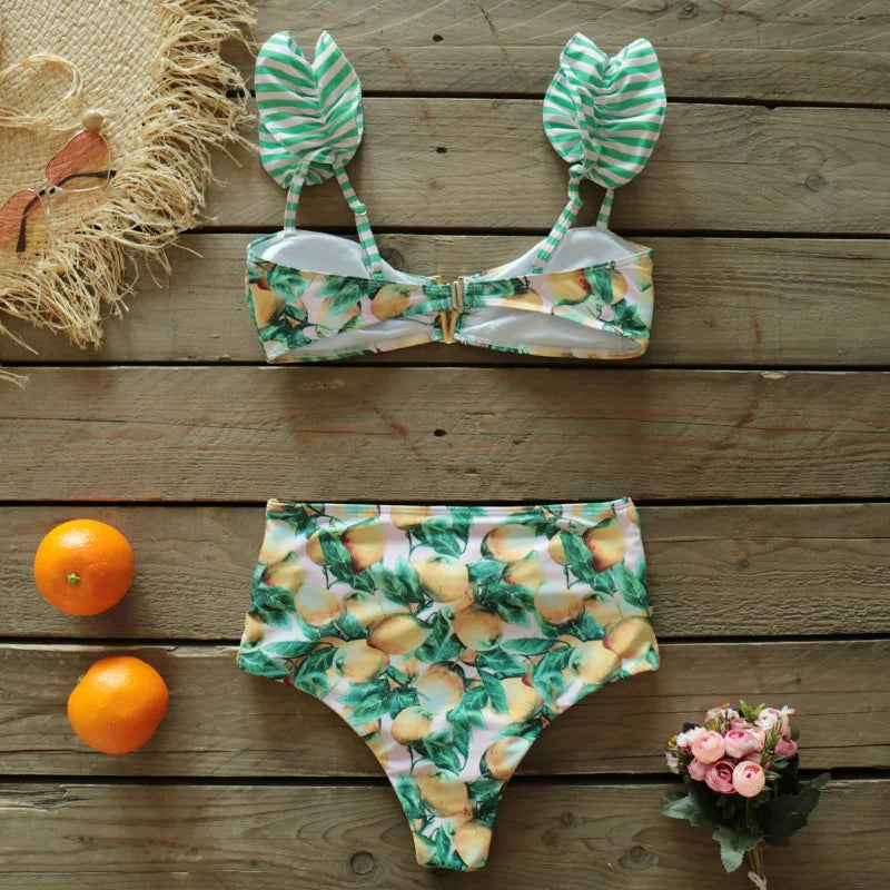 Flirty Vintage Lemon Stripe Bikini for Women