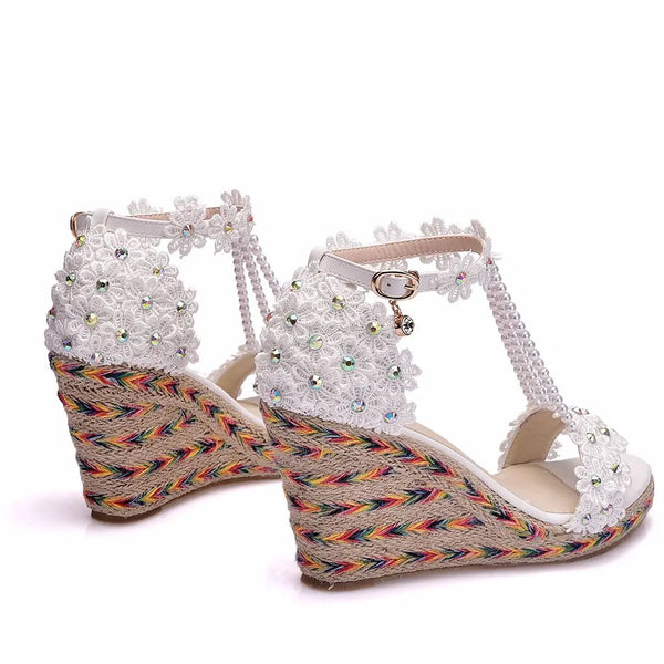 The Embroidered Floral Bead Wedges for Women & Teens