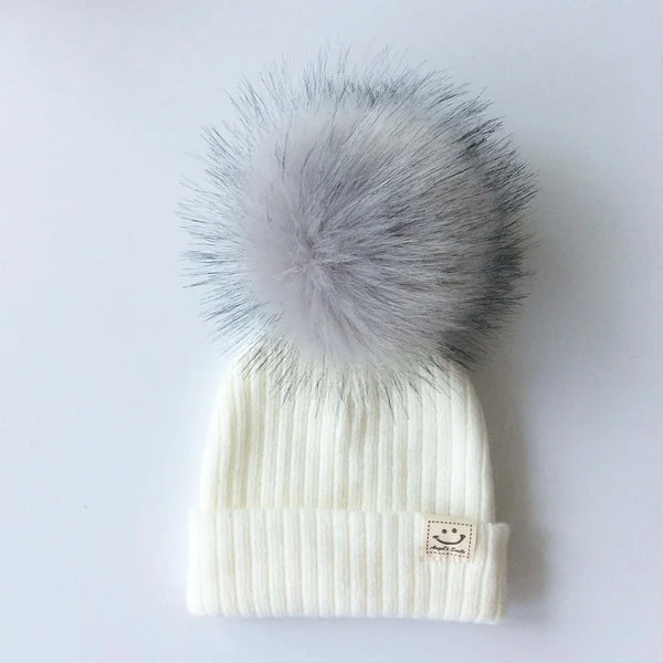 Big Pom Pom Fluffy Beanie Hat for Baby Girls