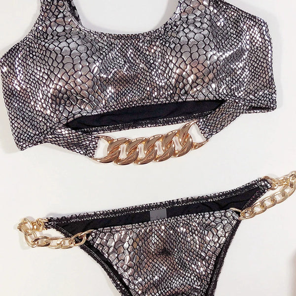 The Melia Silver Metallic Snakeskin Print Bikini for Women
