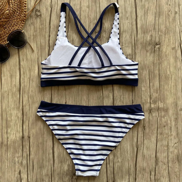 Navy Stripe Sport Bikini for Women & Teens