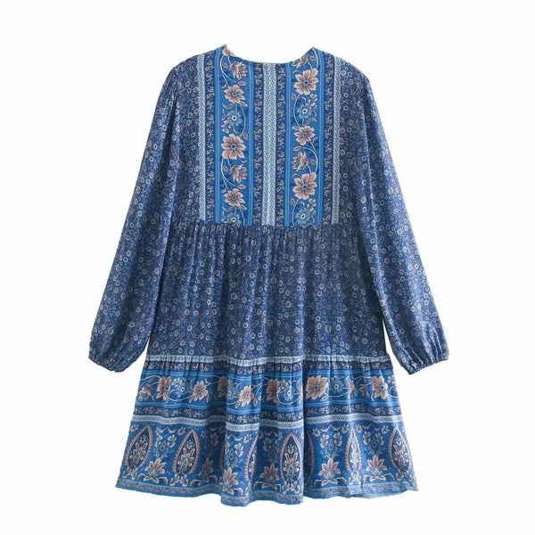 Women's Boho Floral Tie-Front Dress