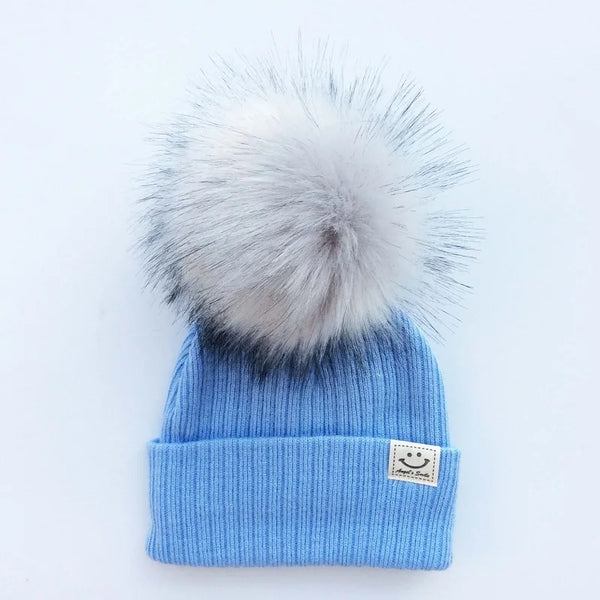 Big Pom Pom Fluffy Beanie Hat for Baby Girls