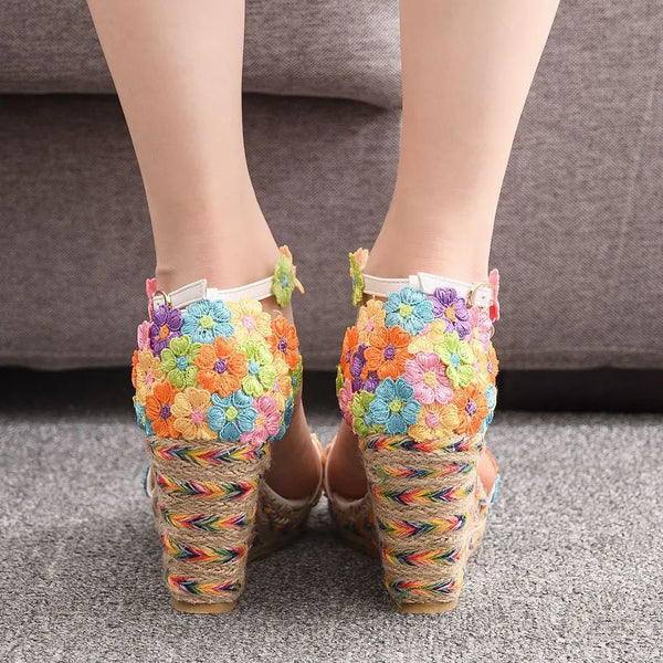 The Embroidered Floral Bead Wedges for Women & Teens