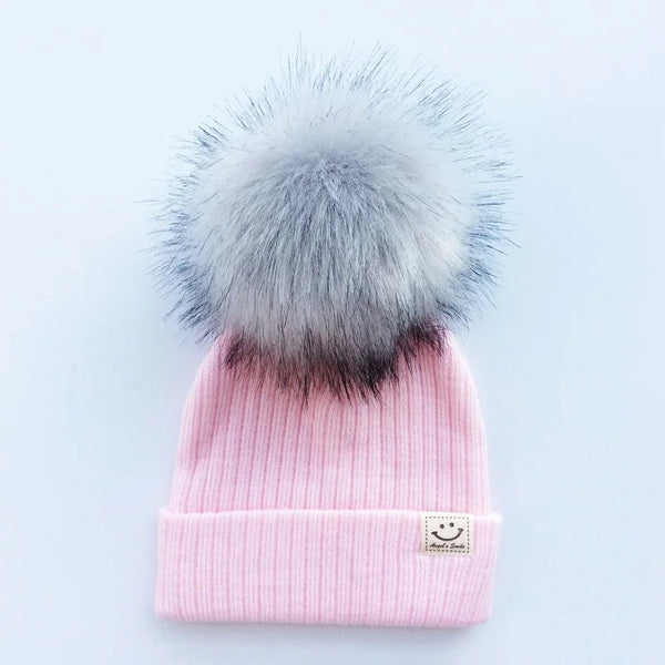 Big Pom Pom Fluffy Beanie Hat for Baby Girls