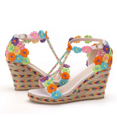 The Embroidered Floral Bead Wedges for Women & Teens