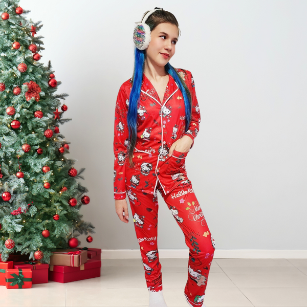 Hello Kitty Soft Satin Christmas Pjs for Women, Teens & Girls