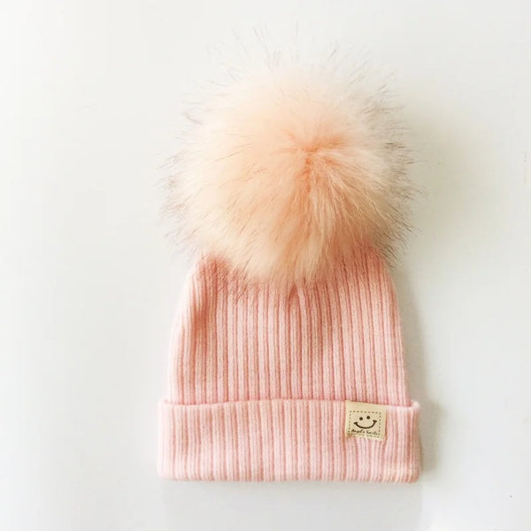 Big Pom Pom Fluffy Beanie Hat for Baby Girls