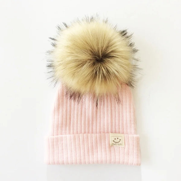 Big Pom Pom Fluffy Beanie Hat for Baby Girls