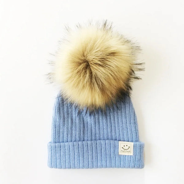 Big Pom Pom Fluffy Beanie Hat for Baby Girls