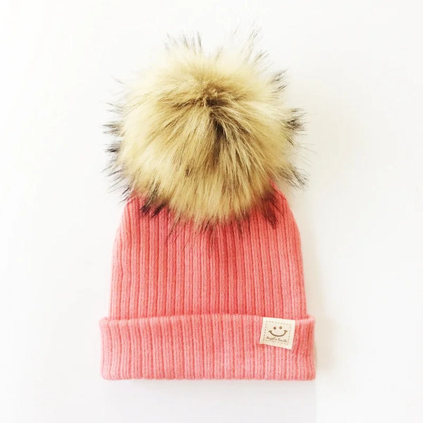 Big Pom Pom Fluffy Beanie Hat for Baby Girls