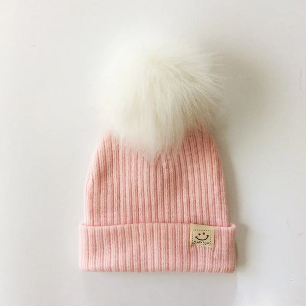 Big Pom Pom Fluffy Beanie Hat for Baby Girls