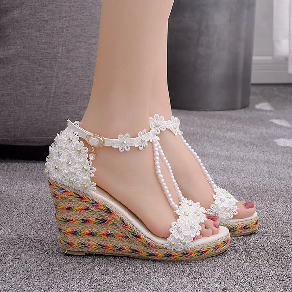 The Embroidered Floral Bead Wedges for Women & Teens