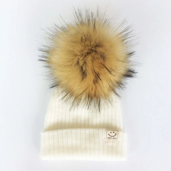 Big Pom Pom Fluffy Beanie Hat for Baby Girls