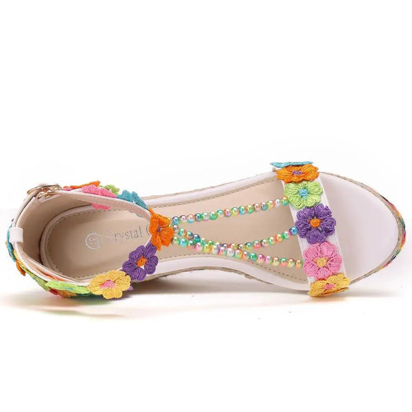 The Embroidered Floral Bead Wedges for Women & Teens