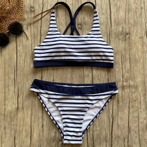 Navy Stripe Sport Bikini for Women & Teens