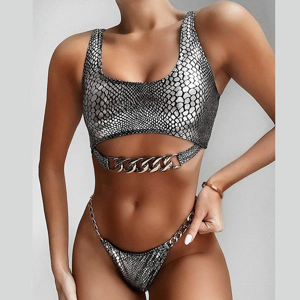 The Melia Silver Metallic Snakeskin Print Bikini for Women