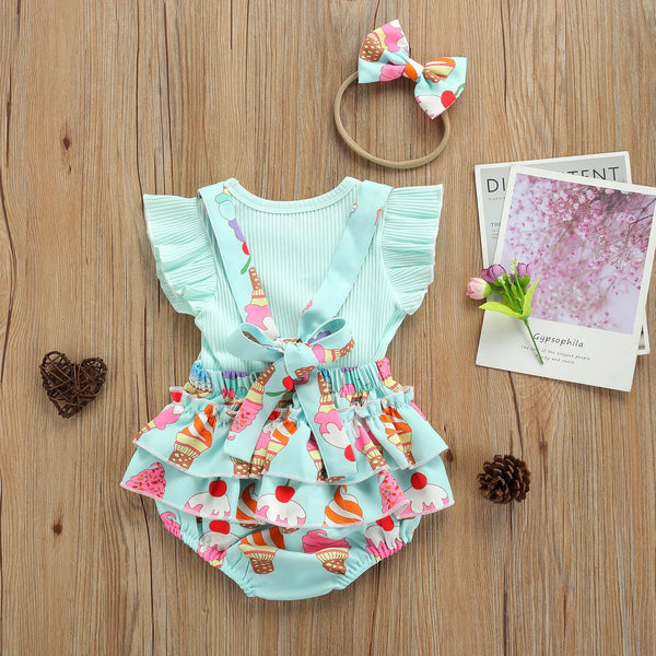 Summer Sundae Romper Outfit for Baby Girls