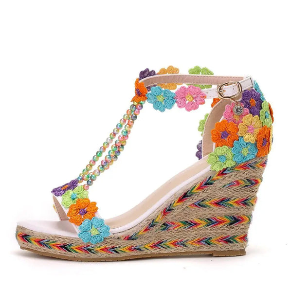 The Embroidered Floral Bead Wedges for Women & Teens