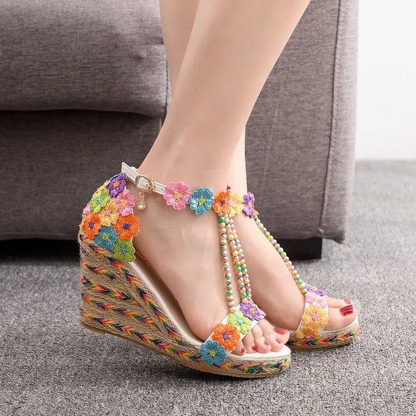 The Embroidered Floral Bead Wedges for Women & Teens