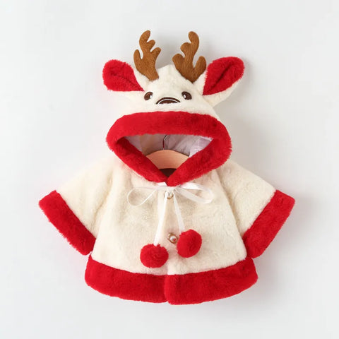 Little Reindeer Plush Hooded Shawl for Little Ladies