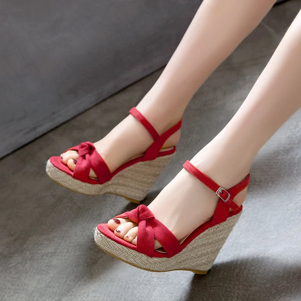 Brushed Suede Ankle Strap Bow Wedges for Women & Teens- EXTENDED SIZES!