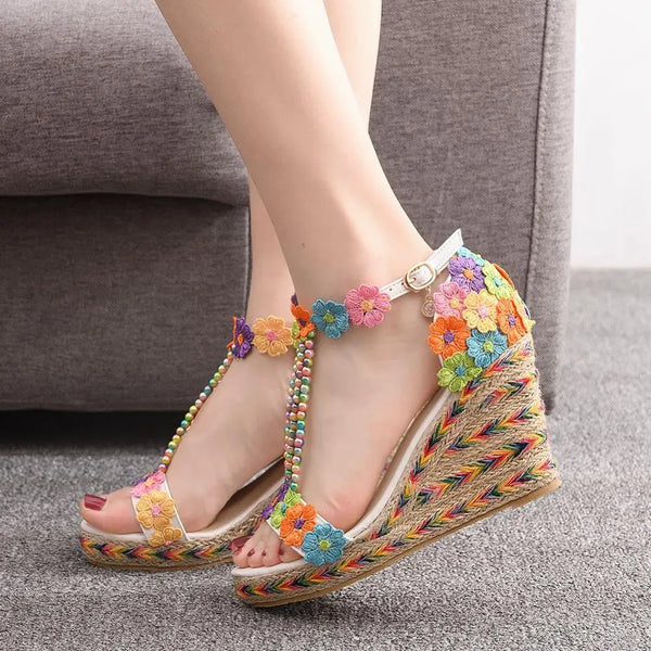 The Embroidered Floral Bead Wedges for Women & Teens