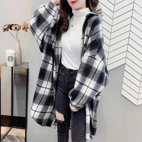 Plaid Lightweight Longline Shacket for Women