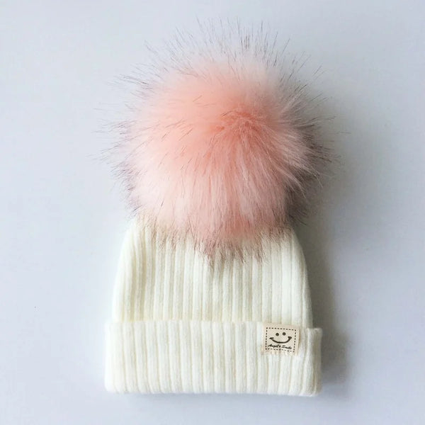 Big Pom Pom Fluffy Beanie Hat for Baby Girls