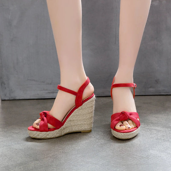 Brushed Suede Ankle Strap Bow Wedges for Women & Teens- EXTENDED SIZES!