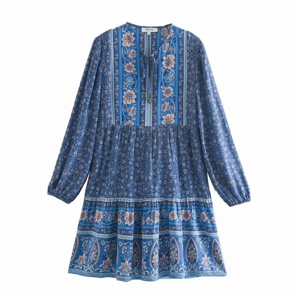 Women's Boho Floral Tie-Front Dress