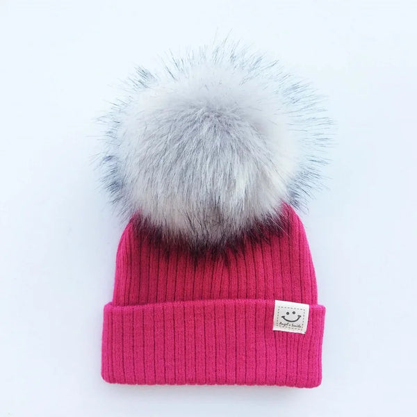 Big Pom Pom Fluffy Beanie Hat for Baby Girls