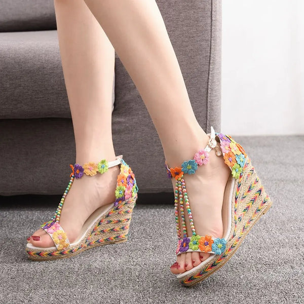 The Embroidered Floral Bead Wedges for Women & Teens