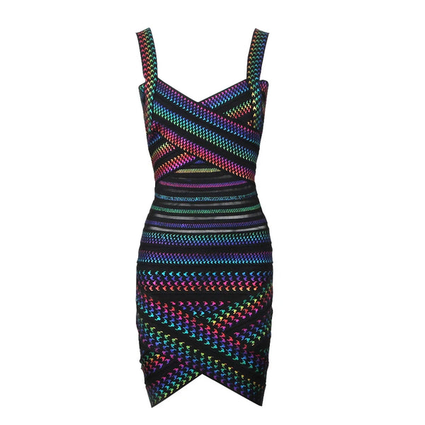 Curveball Colorful Striped Bandage Dress for Women